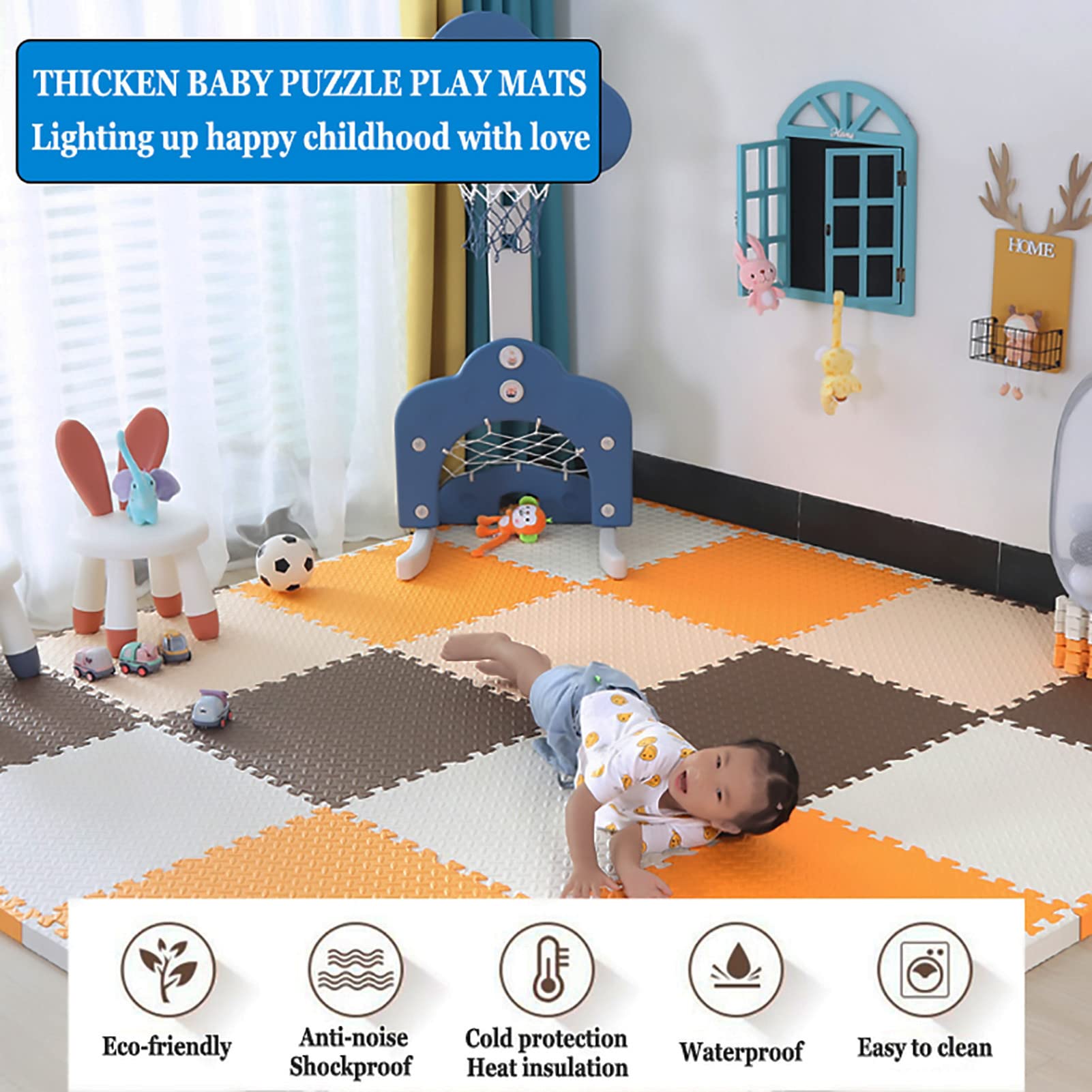 Spielmatten,30X30x1,2Cm Ineinandergreifende Schaumstoffmatten Für Kinder,Puzzlematte Aus Weichem Schaumstoff,Kinder Krabbelmatte Für Spielzimmer Schlafzimmer Wohnzimmer,Blue color+dark blue,20pcs