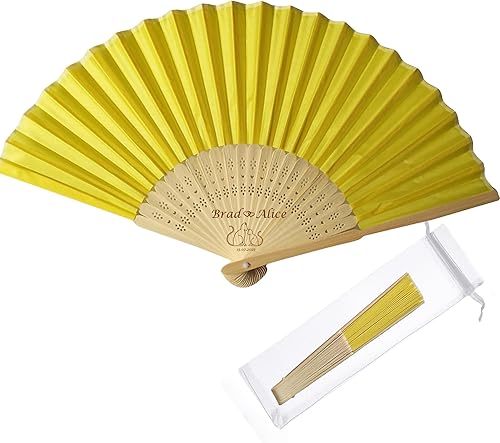 Miniatura 2 de Abanicos de mano personalizados a granel ventiladores de seda personalizados con grabado en el mango, regalos de fiesta para invitados, abanicos de