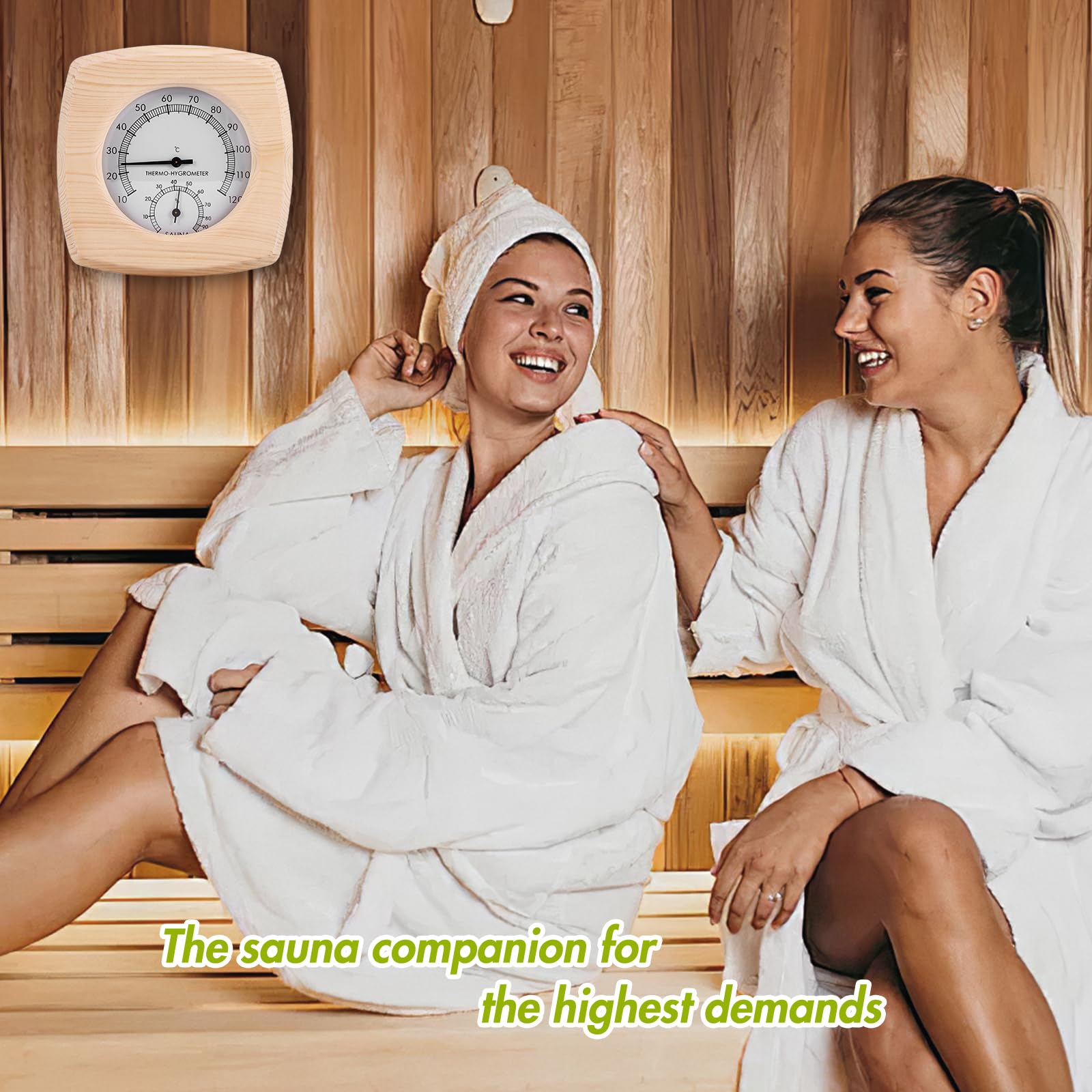 Wood Sauna Thermo-Hygrometer, 2-In-1 Square Thermometer and Hygrometer, Wooden Humidity Meter Hot Tubs Supplies - Image 3