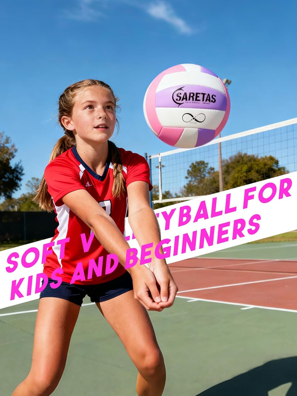 Volleyballs, PU Official Size Soft Touch Kids Volley Ball, Cute Volleyball for Girl, Christmas Volleyball Gifts for Teen Girls,Beginners,Players,Team,Middle School Lover,Include Pump&Net - Image 4