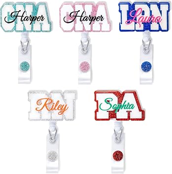 Custom Cute Name Retractable Badge Reel - RN CNA LPN CMA MA PCT LVN BSN PT FOC LAB MLS Badge Reel for Nurses | Personalized Acrylic Nurse Badge Holder
