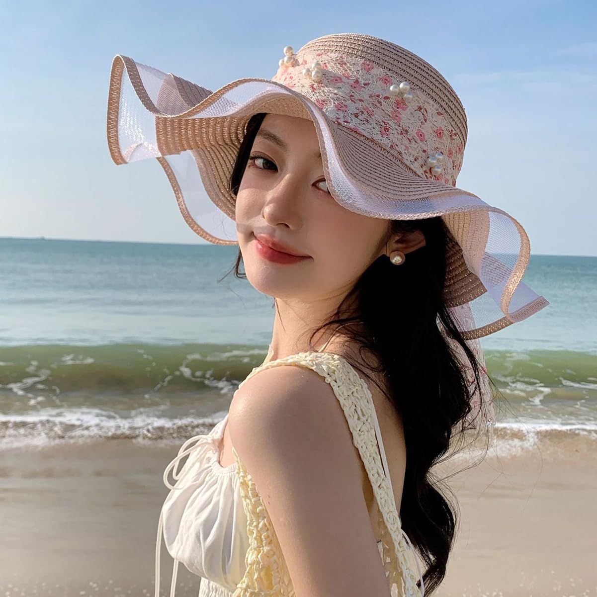 HeiDmai Womens Wide Brim Straw Sun Hats UV Packable Beach Hat Summer Bucket Cap for Travel (US, Alpha, One Size, Pink)