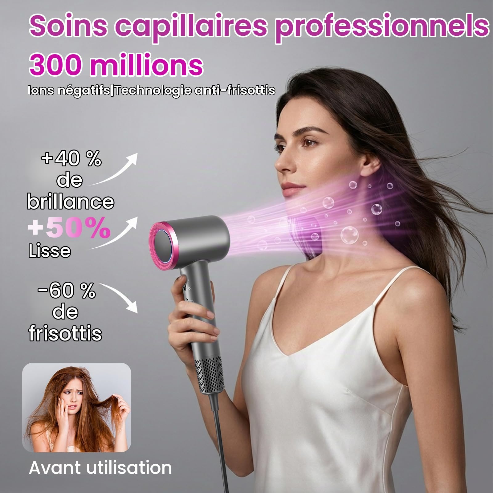 Sèche-Cheveux Ionique 110000 tr/min, 4 Températures 2 Vitesses