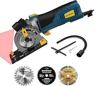 Enventor Mini Circular Saw, Upgraded 5A/600W Electric Circular Saws Corded with Laser Guide, 5,500RPM, 3 Saw Blades 3-1/2" Compact, Power for Wood, Soft Metal, Tile, Plastic, Adjustment Cutting Depth