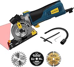Enventor Mini Circular Saw 600 W, Mini Handheld Circular Saw with Scale Ruler and Laser Guide, 5500 RPM, One-Handed Holding, 3 Saw Blades, for Wood, Tiles, Plastic and Thin Metals