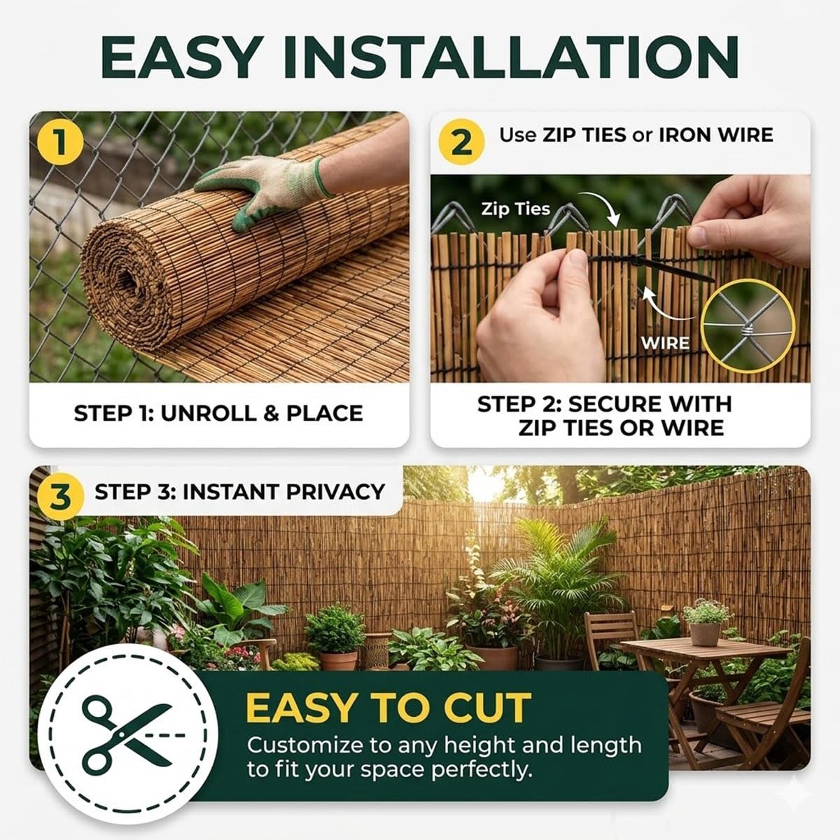 Brise Vue Jardin 1.2x5.0m Canisse en Roseau Naturel Protection Contre Le Vent et Le Soleil Clôture Extérieure Décorative avec Attaches pour Balcon et Terrasse(Natural,1.8mx5.0m)