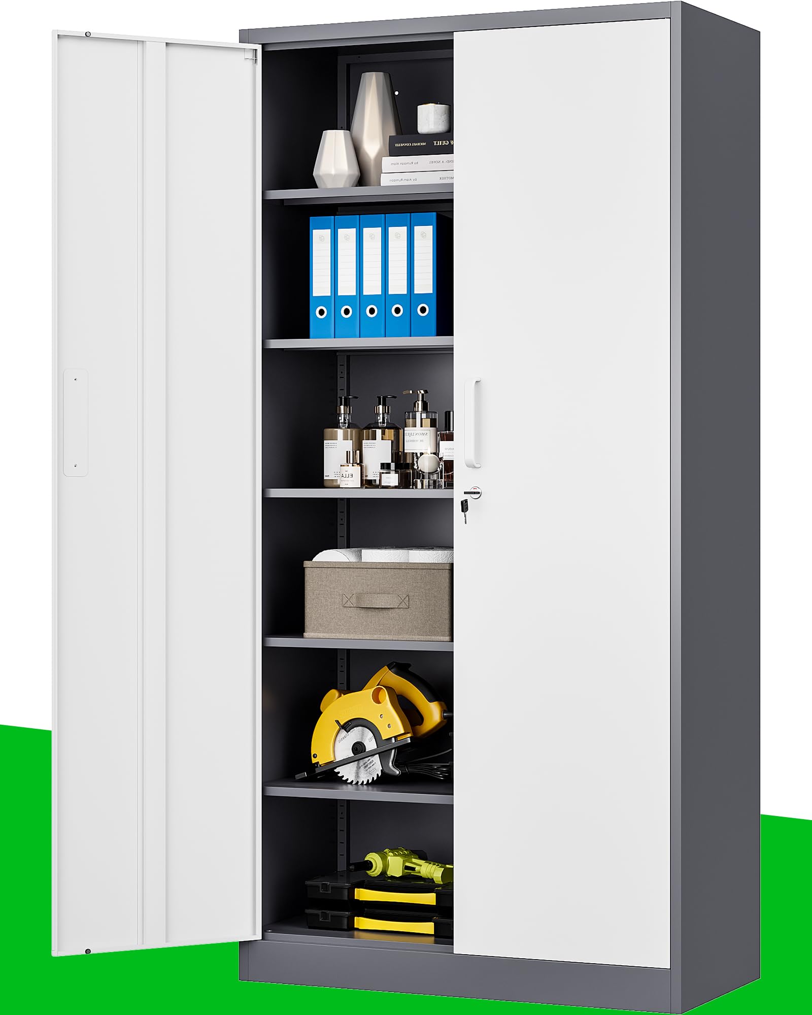 PEUKC Metal Garage Storage Cabinet, 71-inch Tall Cabinet with Adjustable Shelves & Locking Doors, Tool Cabinets for Garage,Office,Home,School,Gym (