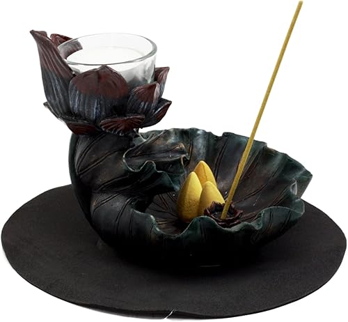 Miniatura 5 de Ebros Gift Feng Shui Zen Buddha Ohm Símbolo Sagrado Flor de Loto en Cascada Torre de incienso y Quemador de cono de reflujo y Figura de portavelas