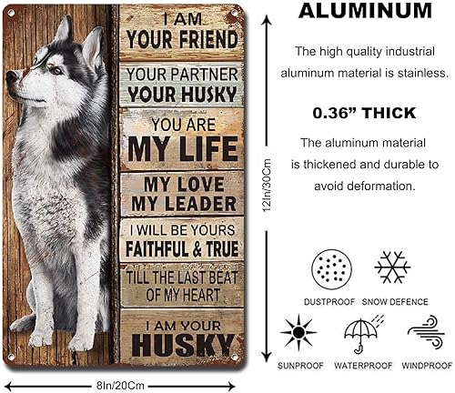 Miniatura 5 de Lygond Letrero de metal con texto en inglés "I Am Your Friend", regalo para los amantes de los perros husky, decoración de pared estilo bohemio para