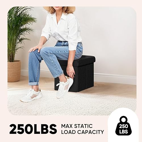 Miniatura 152 de PINPLUS Otomanas otomanas de almacenamiento con forma cuadrada con reposapiés de almacenamiento para sala de estar, asiento otomano Boucle para