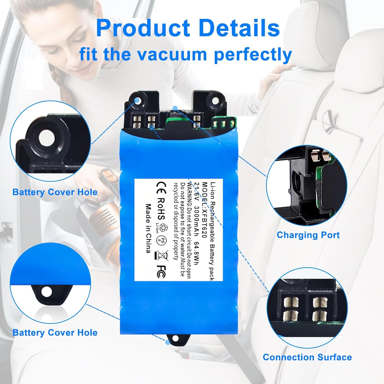 Remate 3000mAh Replacement for XFBT620 Shark Battery, Compatible with Shark IX140 IX141 IX142 IZ140 IZ140C IZ141C IZ142 UZ145 Cordless Vacuum Cleaners, 21.6V XFBT620 Lithium Ion Battery