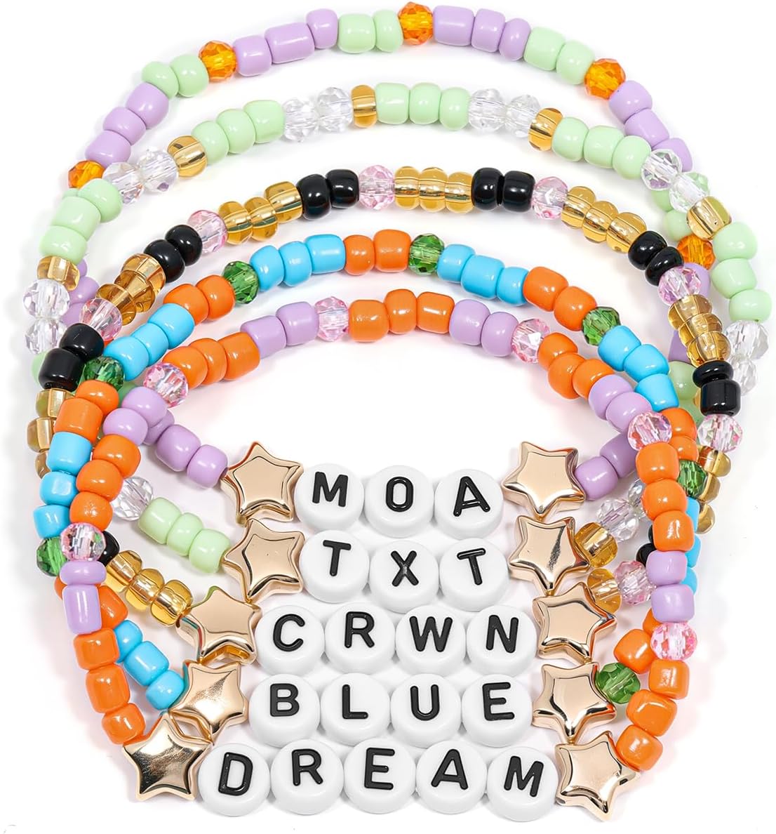 AICase for TXT Merch Gifts Inspired Bracelets 5 Pcs Stackable Stretch Beaded Friendship Bracelets Concert Lightstick Outfit Vinyl Poster Merchandise Gifts for Fans Women Birthday Christmas Stocking