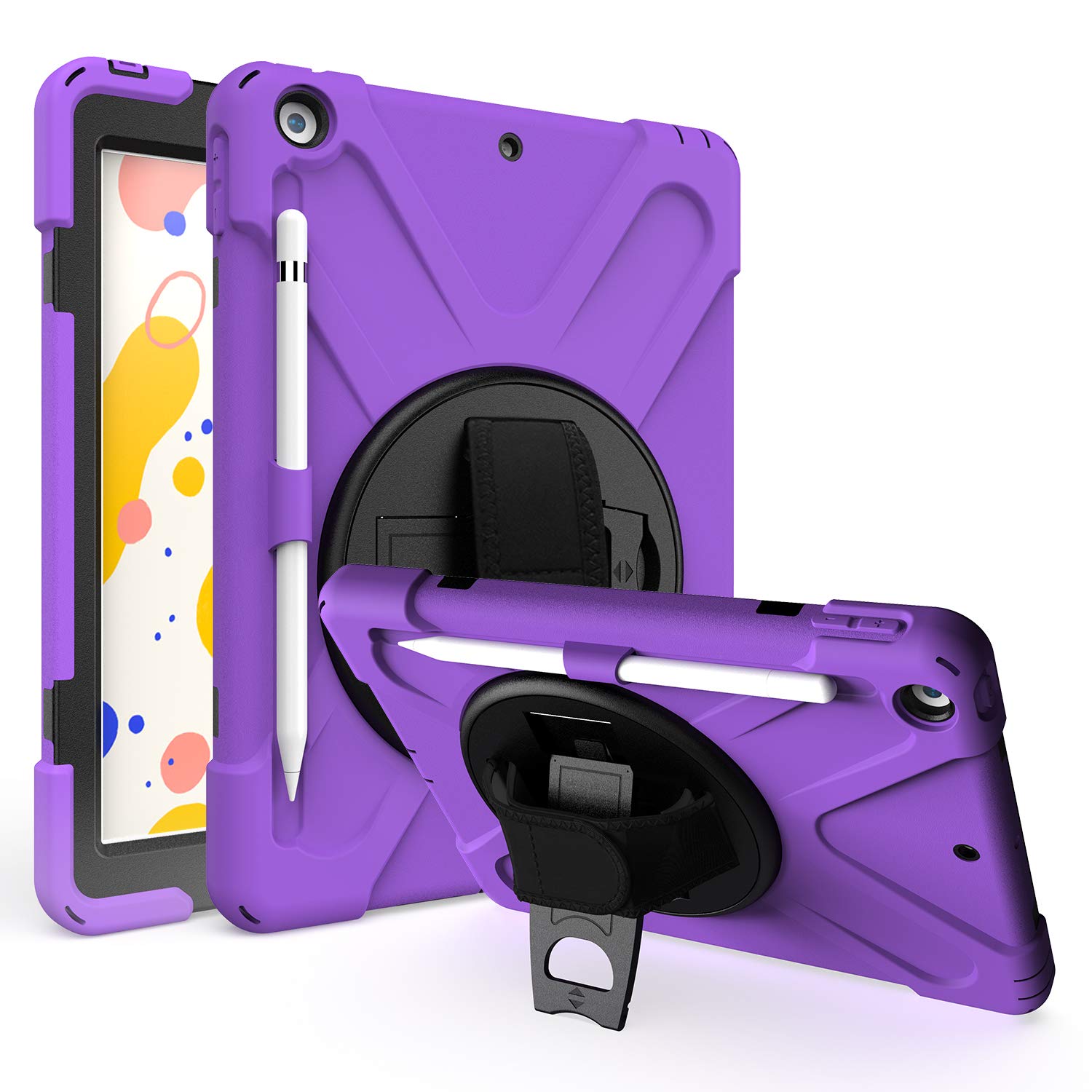 Protection iPad 10.2 antichoc avec porte-stylet et sangle violet