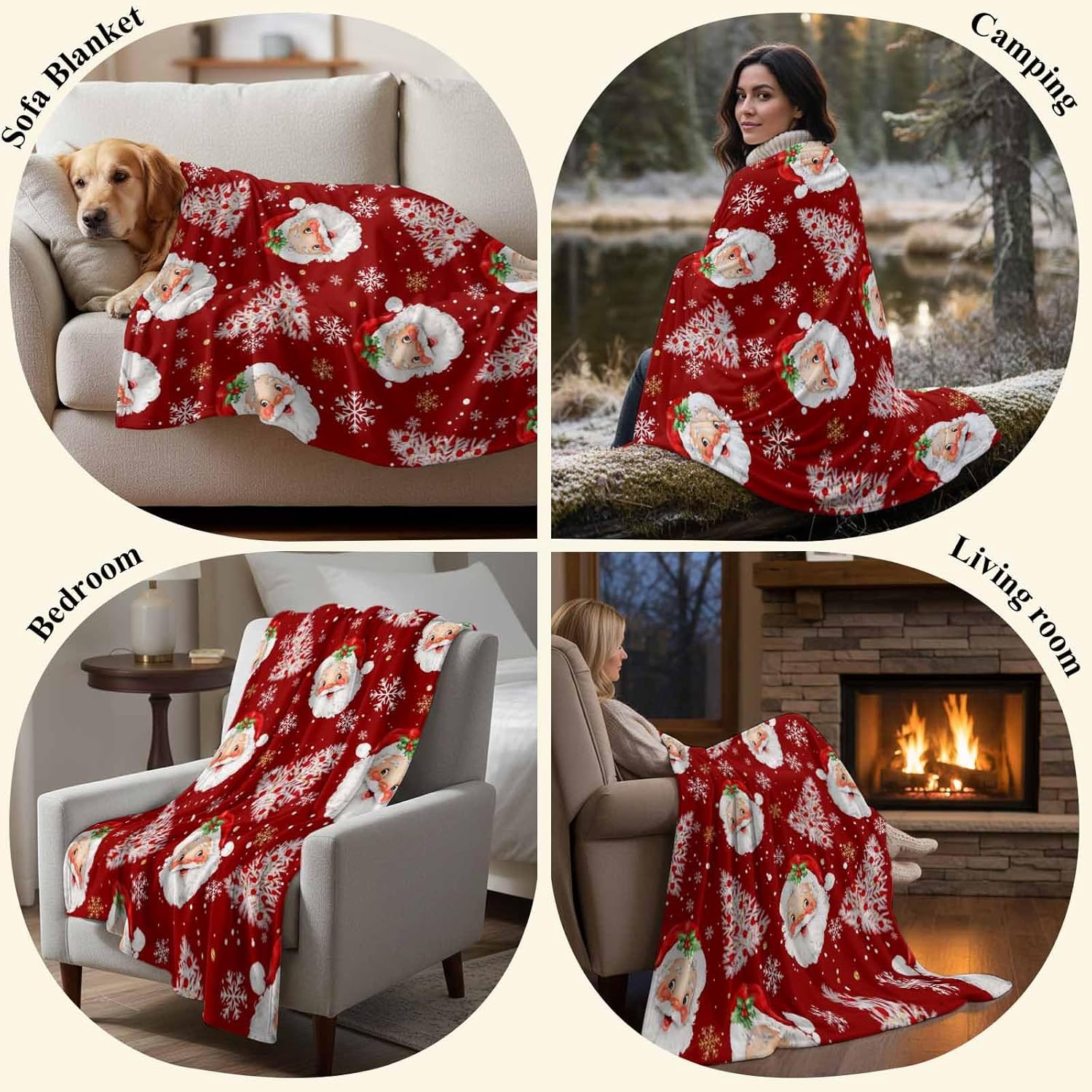 Red Christmas Throw Blankets, Santa Claus Merry Christmas Tree Soft Fleece Blanket Decorative for Home Sofa Couch Chair Living Bedroom,40x60 Inches, Winter Snowflake