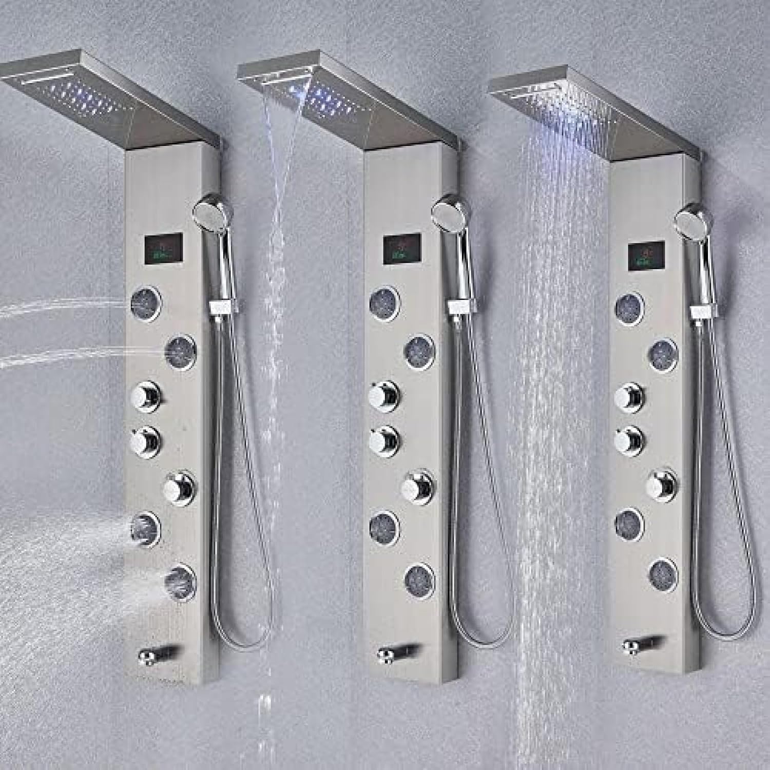 LED Shower Panel Tower Faucet Stainless Steel Rain Head Suit Massage Nozzle Faucet-Black,Brushed Nickel