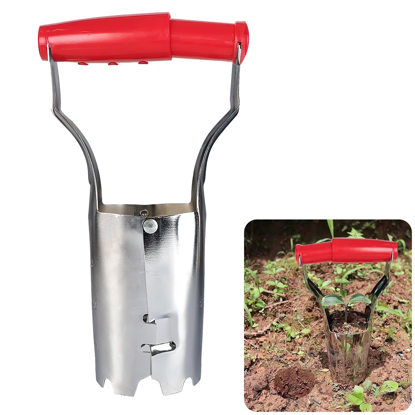 Piantabulbi, Strumento Piantabulbi con Misurazione, Piantatore di Bulbi, Attrezzi Piantagione Bulbi Fiore per Piantine di Fiori, Piantine di Patate, Piantine di Pomodoro (Rosso)