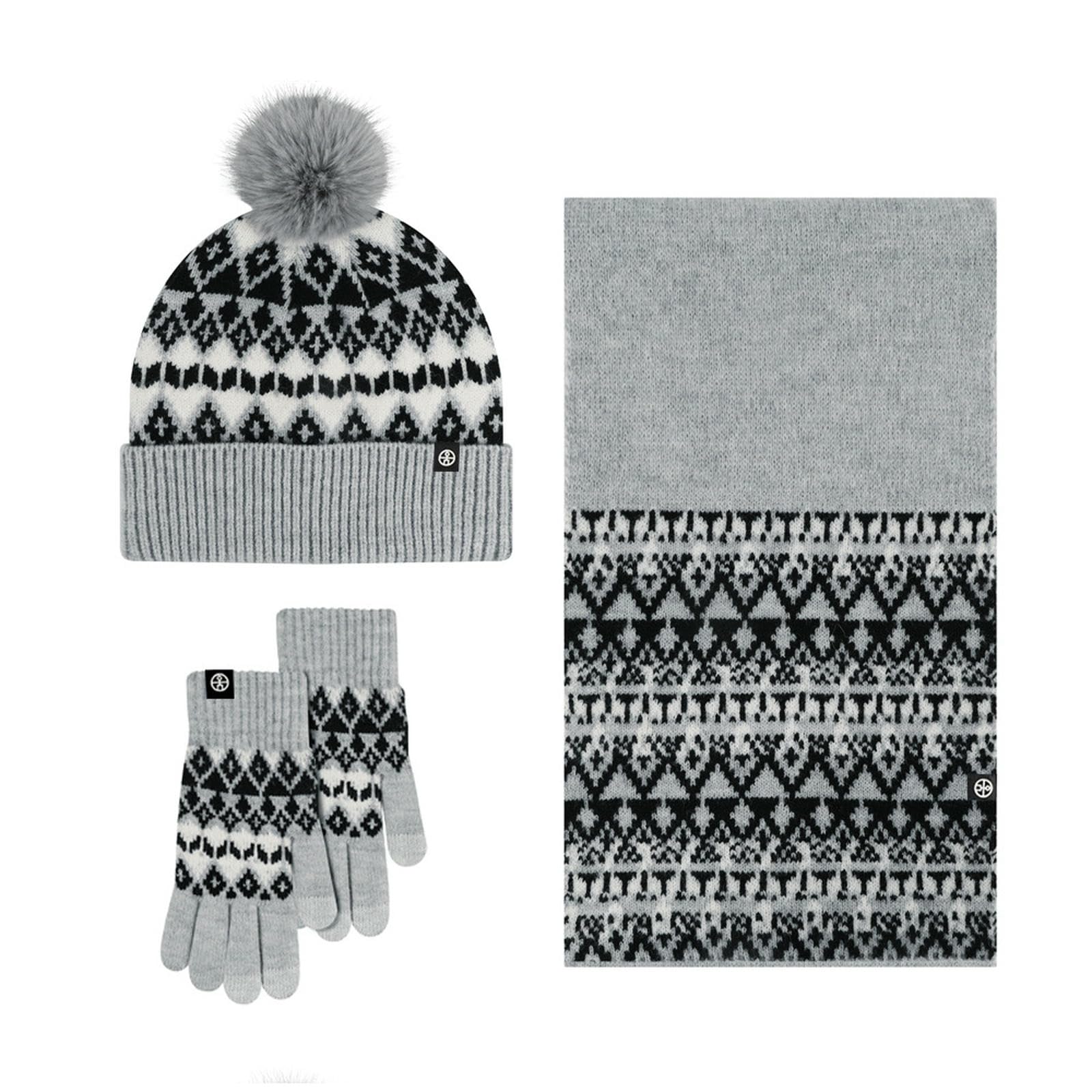 Wintermütze Schal Handschuhe Set Dreiteiliges Für Erwachsene, Bestehend Aus Bommelmütze, Und Handschuhen, Warme Jacquard-Strick-cremeweißer Jacquard-Anzug