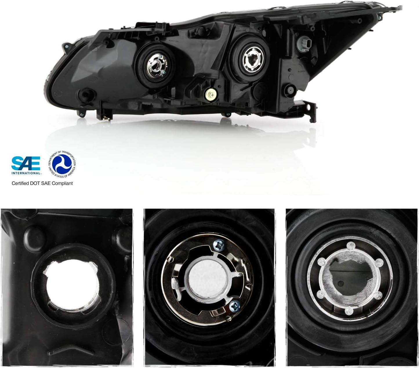 AKKON - Fits 2016-2017 Honda Accord LX 4Door Sedan [Halogen Type] Projector Chrome Headlight Headlamp Passenger Right Side