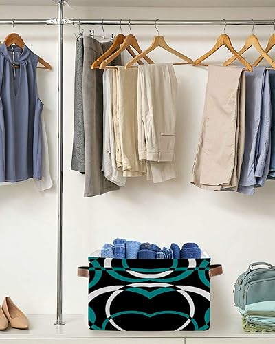 Miniatura 5 de Teal Black Geometric Storage Basket for Organizing Shelves, Collapsible Storage Bins Boxes with Handle, Modern White Round Geometric Abstract Canvas