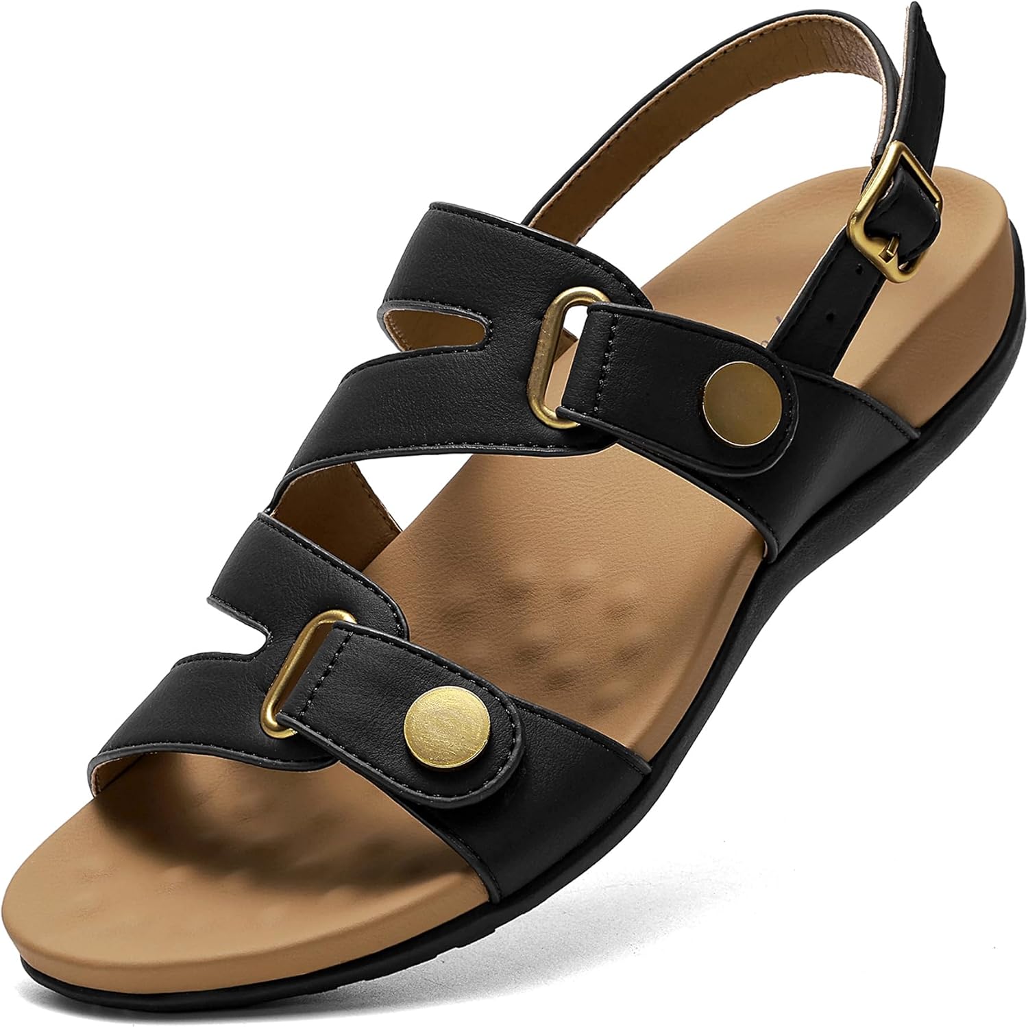 Littleplum Womens Sandals Arch Support, Comfortable Orthotic Sandals for Women, Adjustable Summer Walking Flat Sandals for Beach Travel