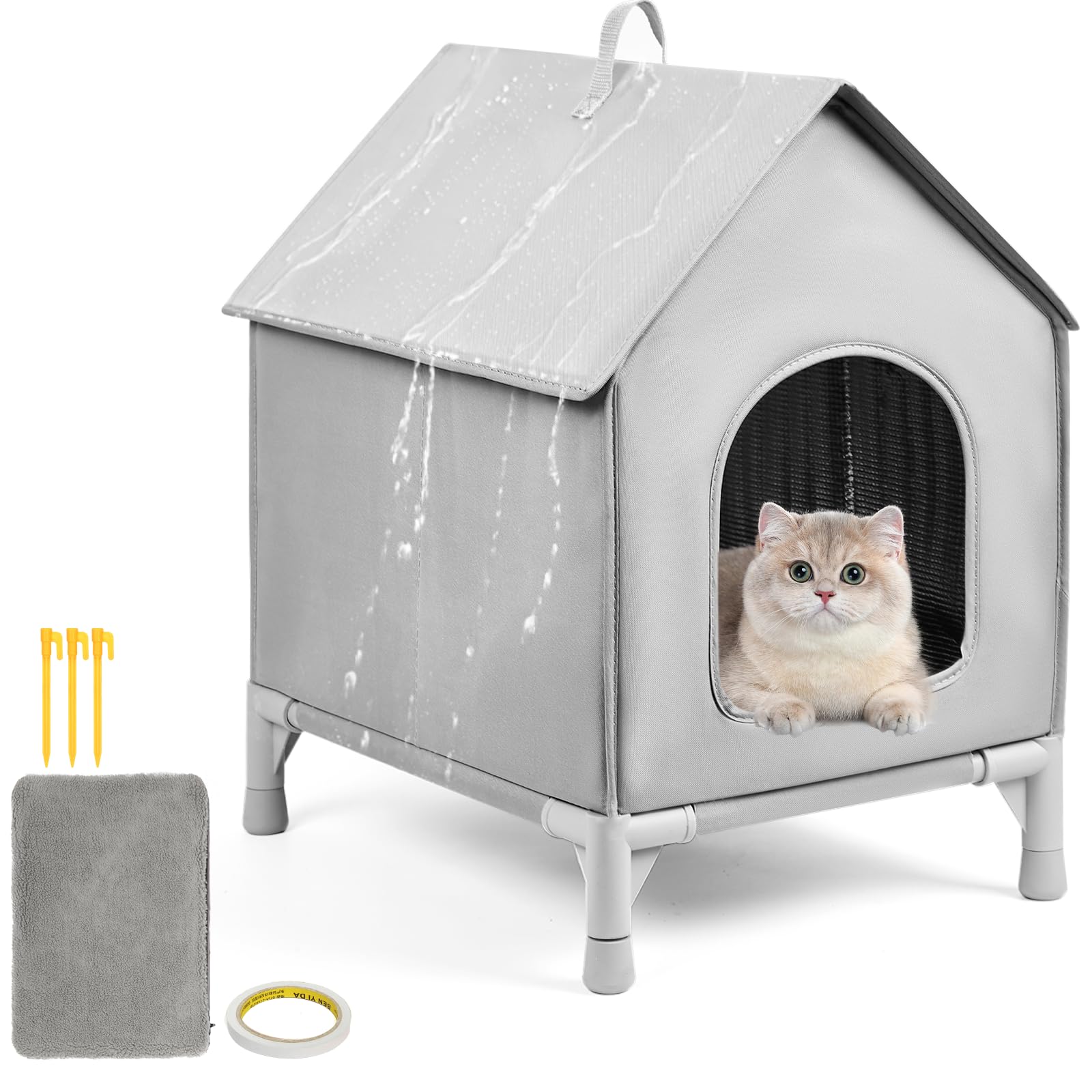 Cat House for Indoor and Outdoor Cats in Summer, Waterproof, Fully Insulated Shelter for Stray and Feral Cats(M，Grey)