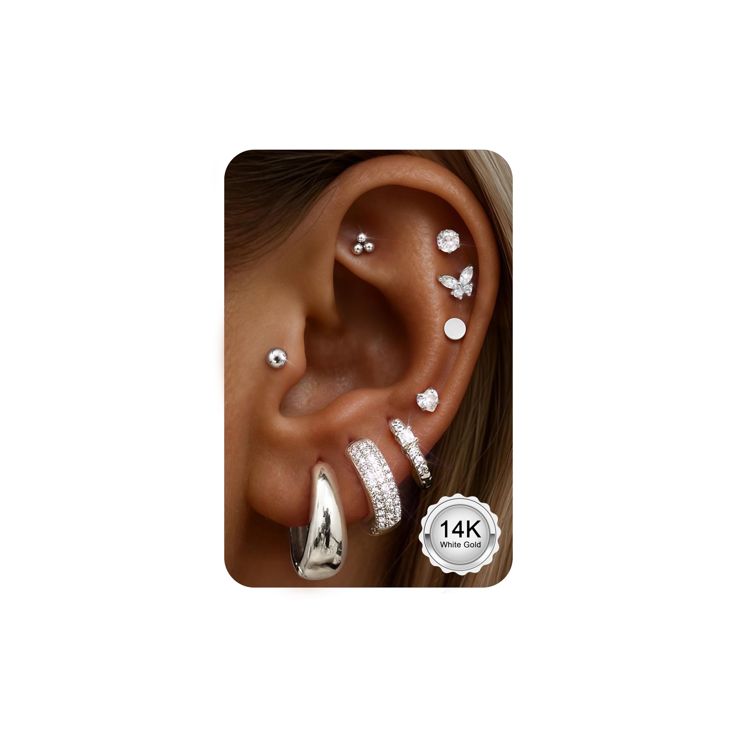 9 Paires Boucles D’oreilles Acier Inoxydable – Studs Dos Plat, Cercles – Pour Cartilage, Hélix, Lobe, Piercing Multiples
