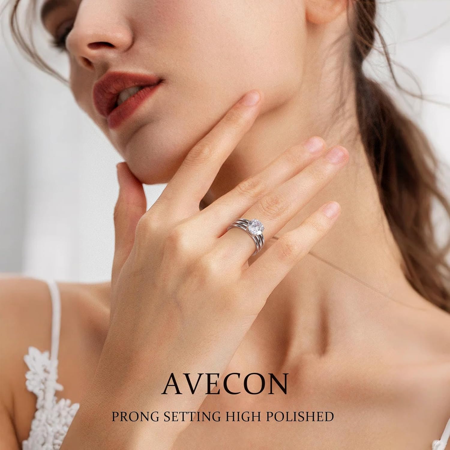 3CT 925 Sterling Silver Engagement Rings for Women Round Cut Wide Band 5A Cubic Zirconia Wedding Rings White Gold Plated Statement Ring Anniversary Promise Rings for Her Size 5-9 - Image 7