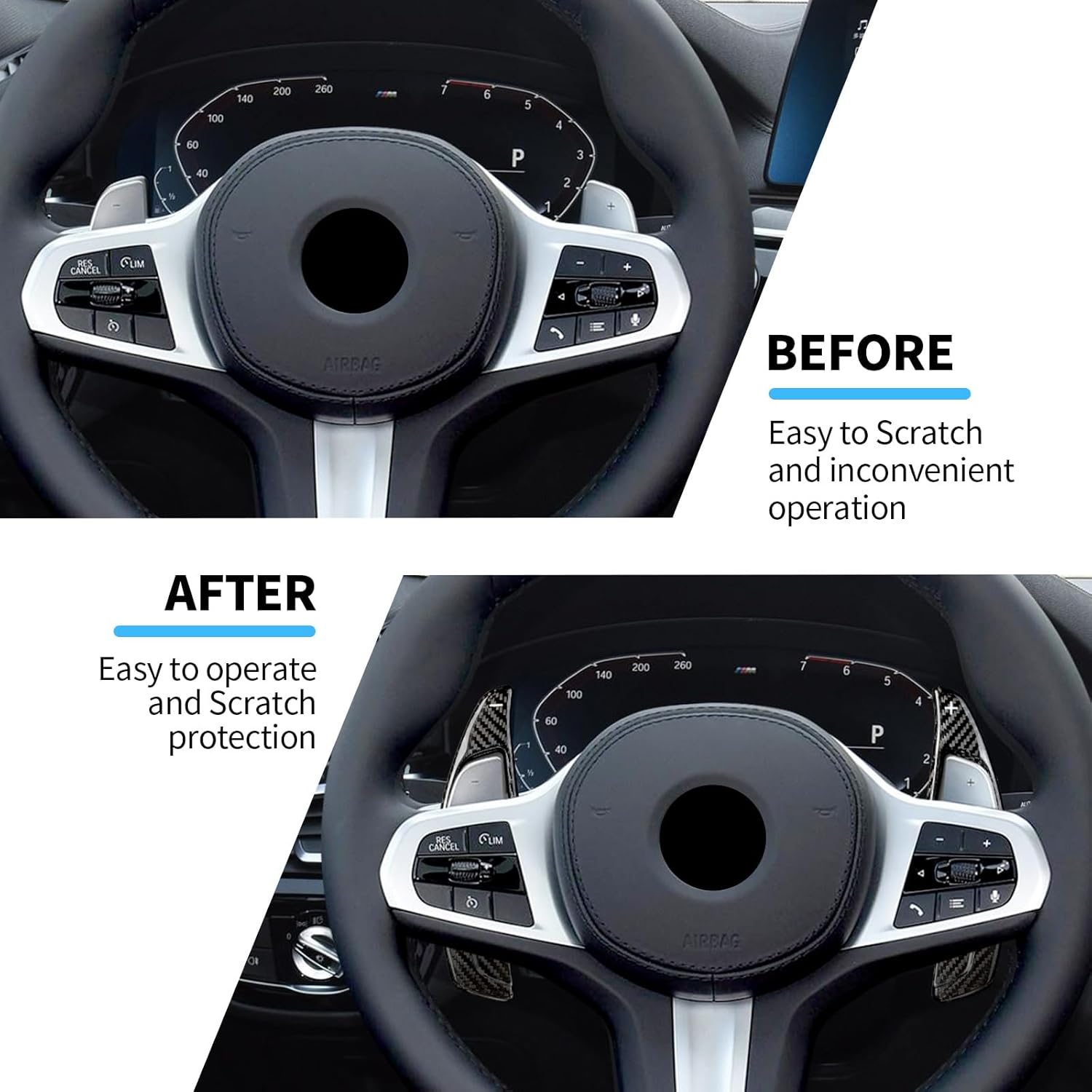 T-carbon Carbon Fiber Paddle Shifter Extension Compatible with BMW 3 4 5 6GT 7 8 G10 G12 G30 G38, X3 X4 X5 X6 X7 M5 M8 Z4, Steering Wheel Shift Paddle Extended Shifter Trim Cover, Black