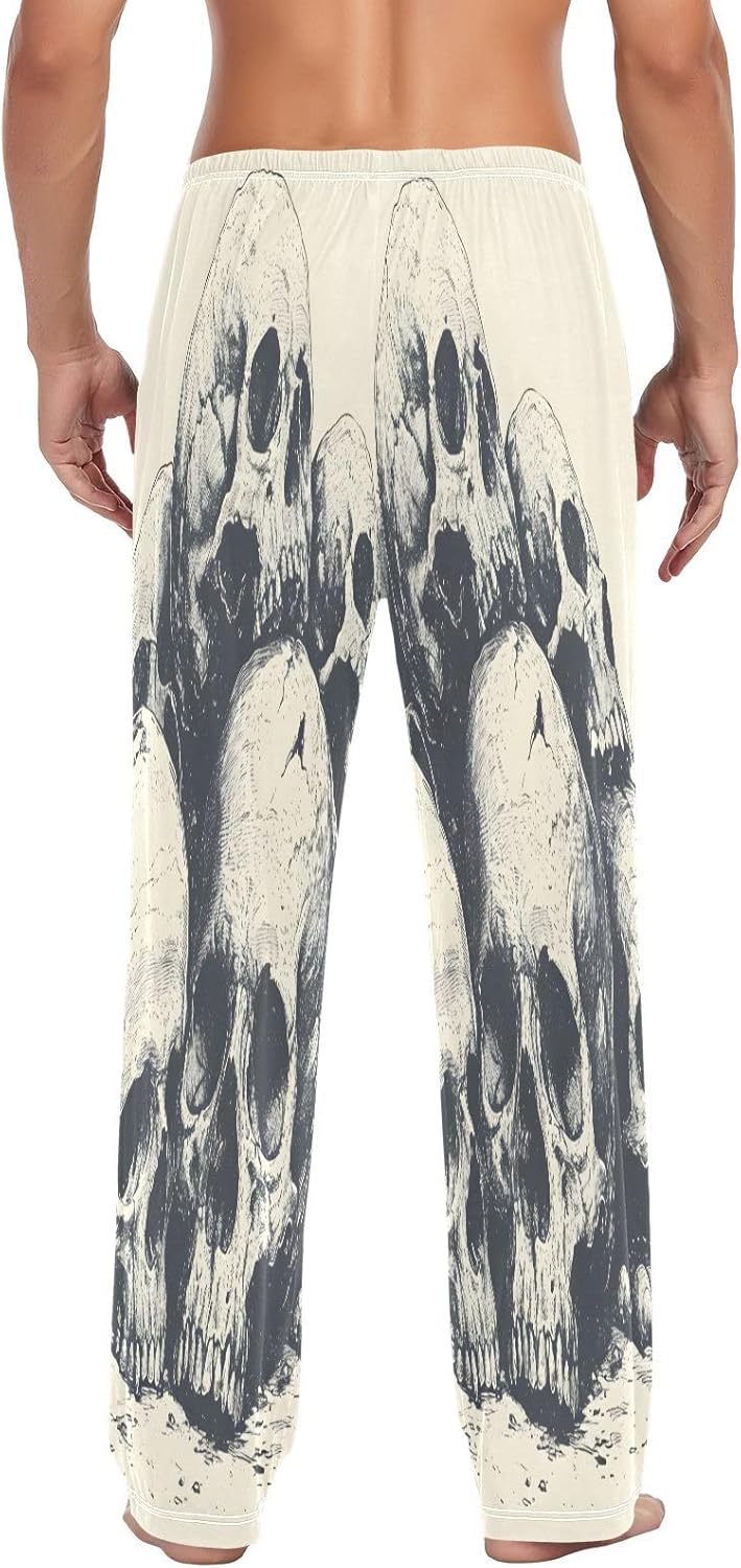 ALAZA Skull Head Vintage Men's Pajama Pants Men Cotton Pajama Bottoms with Pockets, S