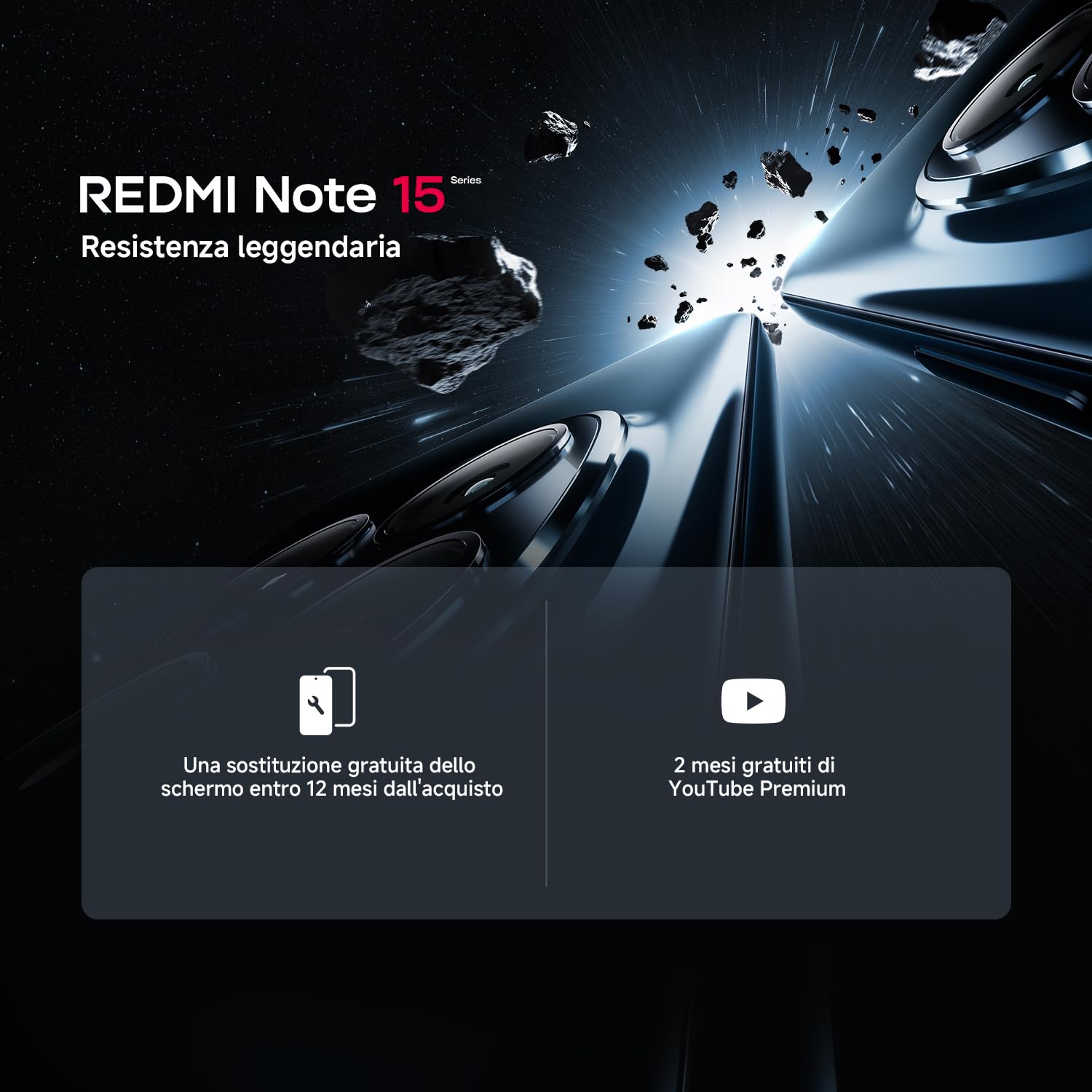 XIAOMI Redmi Note 15, Smartphone 6+128GB, Batteria da 6000 mAh, Resistenza all’acqua, Fotocamera super nitida da 108 MP, Display FHD+ da 6,77", Nero, Garanzia 2 anni, Caricatore non incluso