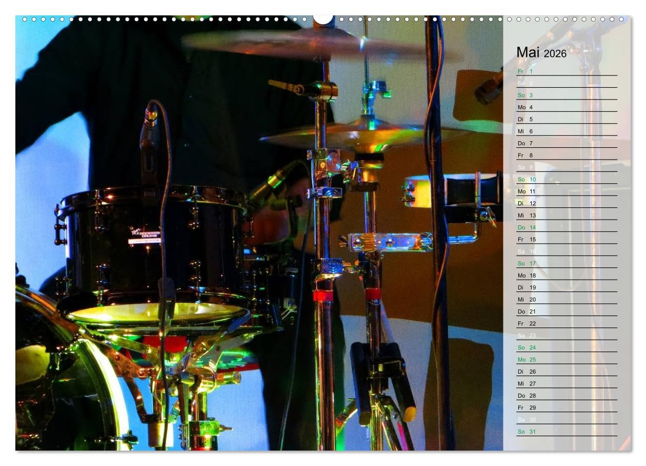 Schlagzeug onstage (Wandkalender 2026 DIN A2 quer), CALVENDO Monatskalender: Eindrucksvolle Konzertaufnahmen und Closeups von verschiedenen Schlagzeugen (CALVENDO Kunst)