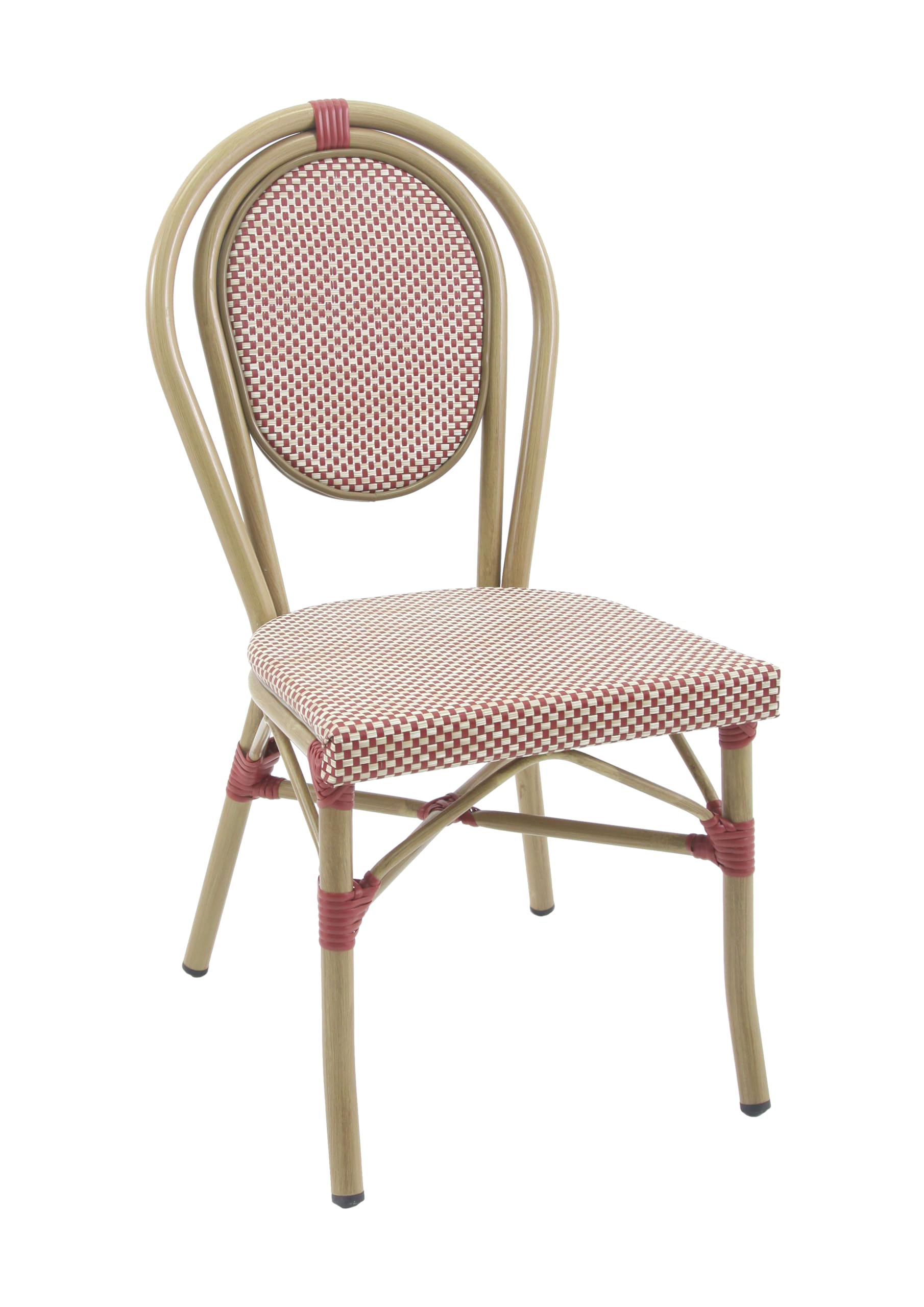 METRO Professional Chaise de terrasse PASSY, Aluminium/Dossier Textile, 45 x 57 x 90 cm, Aspect Bamboo, Rouge/Beige