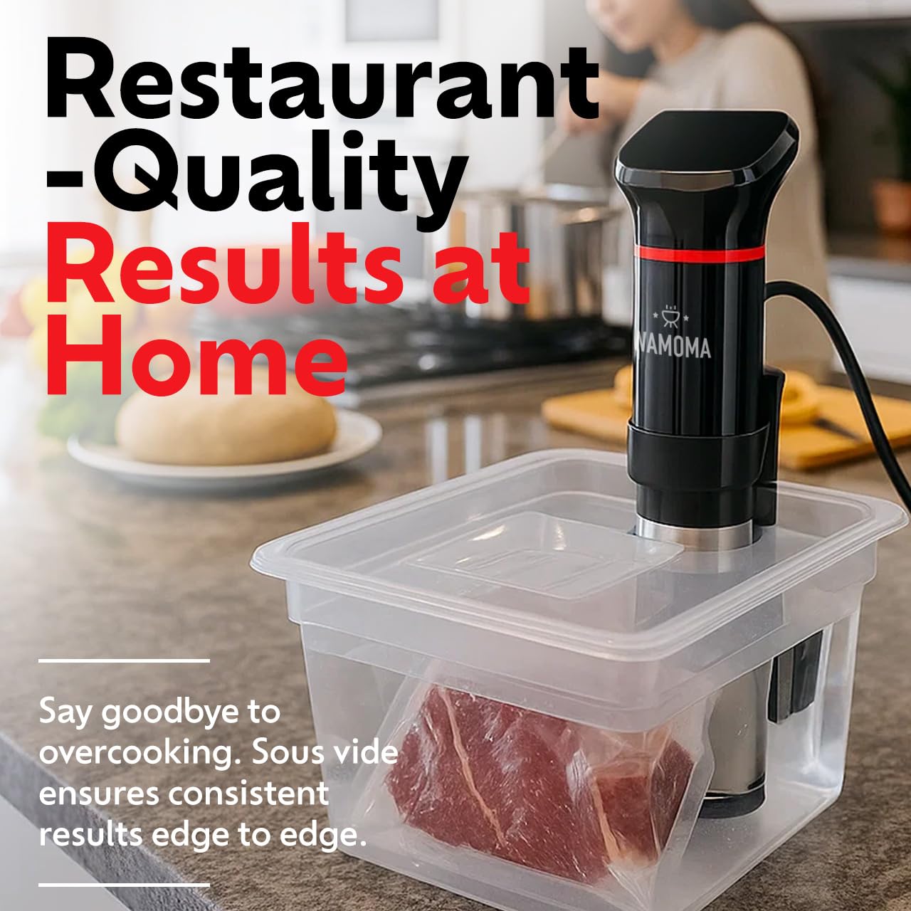 Sous Vide - Precision Cooker with Immersion Circulator & Free Cookbook, 1100W Ultra-Quiet Motor, IPX7 Waterproof, Smart Chip Technology, Perfectly Cooked Meals, Universal Clip Design