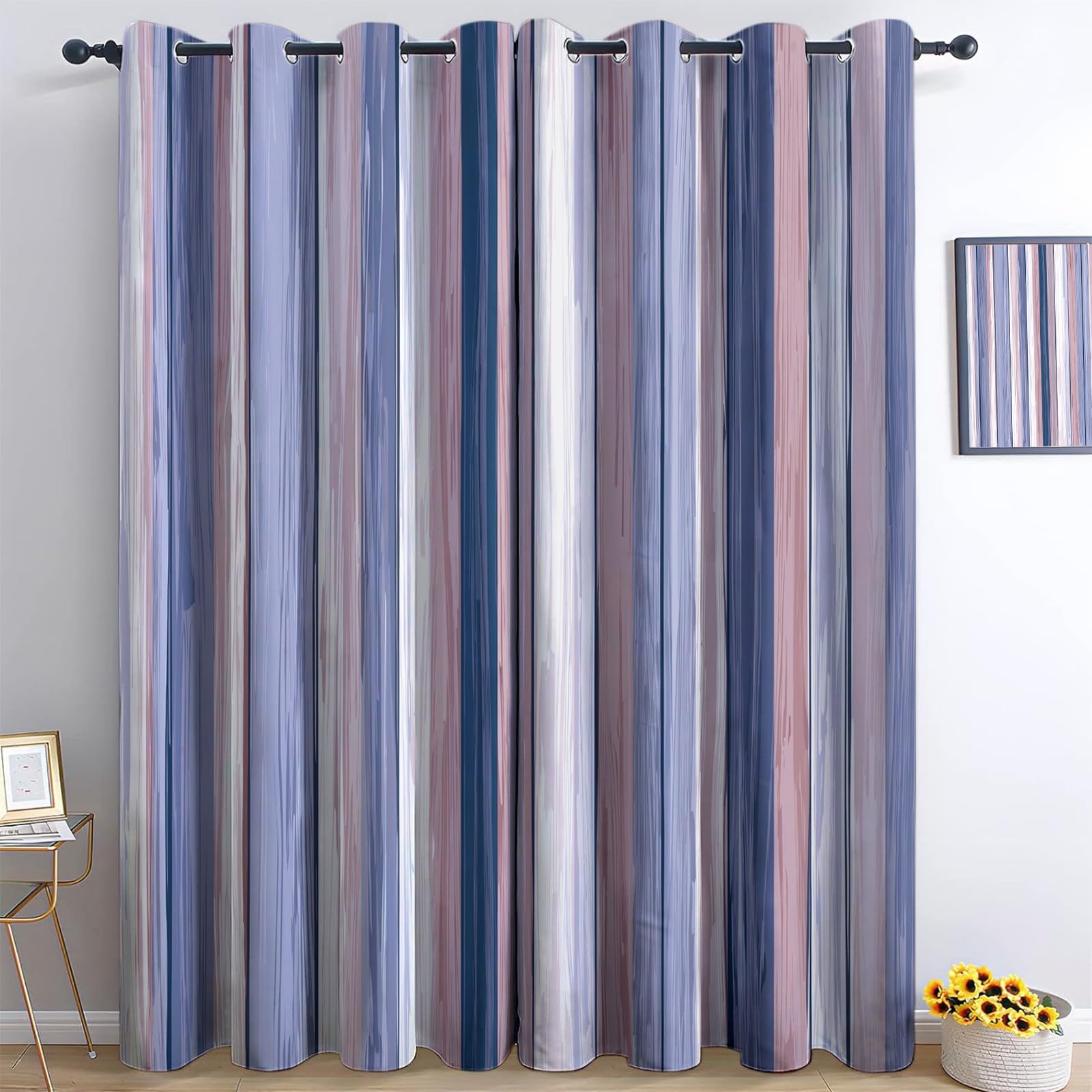 Rideau Occultant pour Chambre d'enfants Art Numérique Vertical Rayures 91 X 214 Cm (Lxh) 2 Pièces pour Maison Chambre Salon, 3D Impression Rideaux, Lavable en Machine Protection De Privée Multicolore