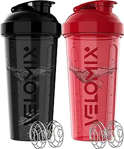 -2 Pack- 28 oz Protein Shaker Bottles for Protein Mixes - 2x Wire Whisk | Leak Proof Shaker Cups for Protein Shakes | Protein Shaker Bottle Pack | Shakers for Protein Shakes - Black&Red