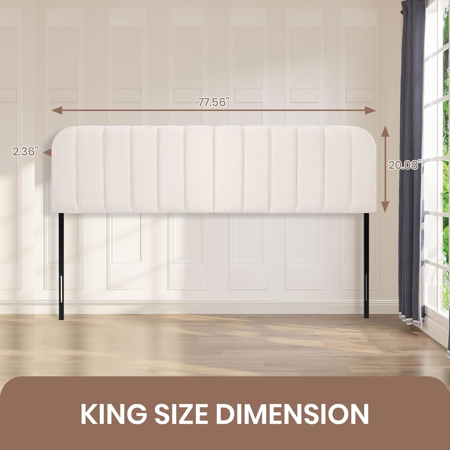 King Headboard Only - Upholstered Headboard for Bed, Easy Assembly, Velvet Covered Sponge, Place Between Bed & Wall, Adjustable Metal Legs with Non-Slip Pads, Beige