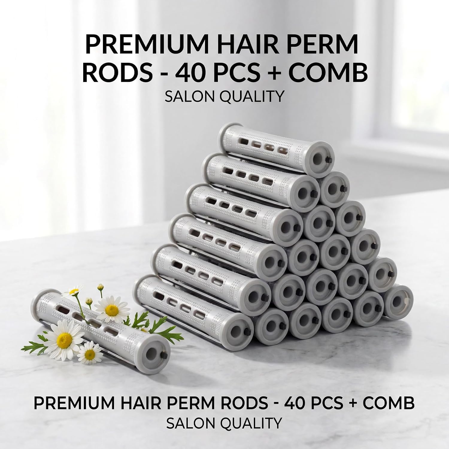 Perm Rods Set for Short Natural Hair, 40pcs Plastic Hair Rollers for Short Long Hairs, Cold Wave Rods Hairs Curling Rollers with Steel Pintail Comb Rat Tail DIY Hairdressing Tools