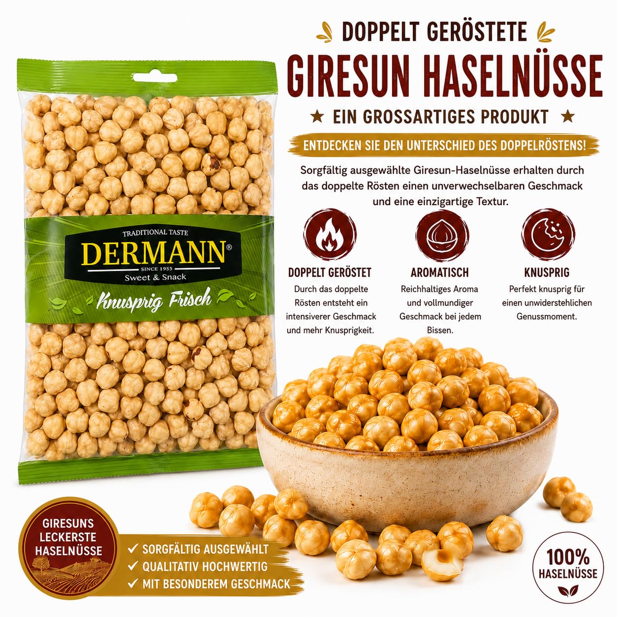Giresun Doppelt Geröstete Haselnüsse 800 g, Frisch und Knusprig