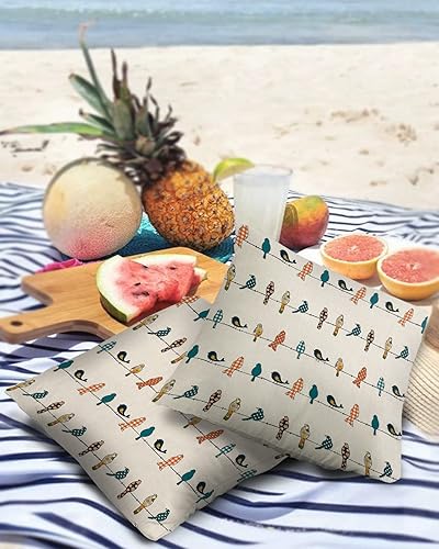 Miniatura 3 de Juego de 2 fundas de almohada decorativas para exteriores, fundas de almohada suaves, impermeables, 16 x 16 pulgadas, pájaros en los alambres con