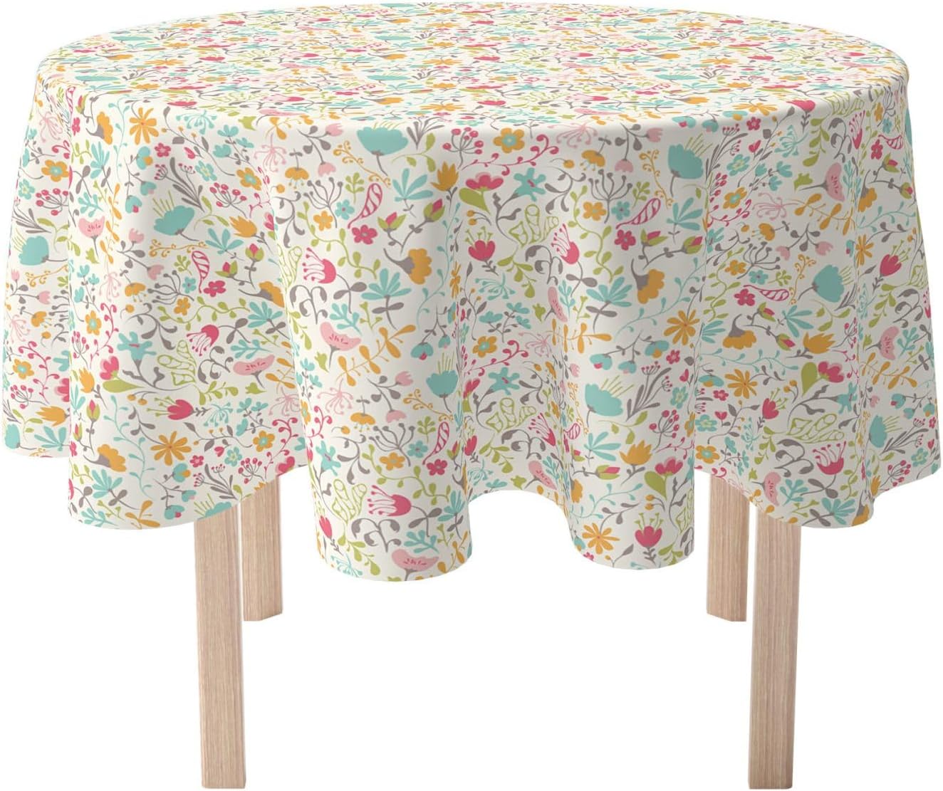 Fabric Textile Products Round Tablecloth, 100% Milliken Polyester, Machine Washable, 90" Round, Blooming Springs