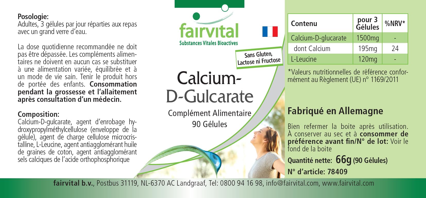 fairvital Glucarato de calcio, 90 cápsulas, 1500mg, de los cuales 195mg son calcio por dosis diaria, calidad certificada y alta dosis, 100% vegano, fabricado en Alemania