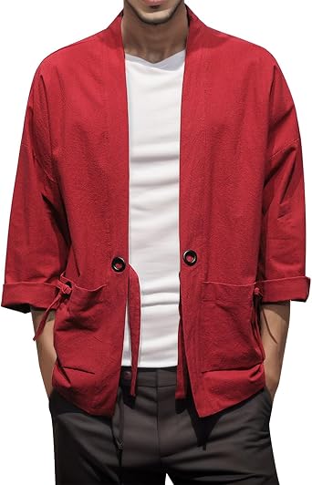 Men's Shirt, Japanese Style Hoodie, Cardigan, T-shirt, 3/4 Sleeves, Thin, Happi, Loose, Print, Cut & Sewn, Sunscreen, Retro Fashion, Cool, Lightweight, Japanese Style, Quick Drying, 3/4