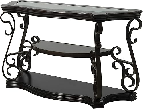 Miniatura 4 de Goujxcy Mesa consola tradicional, mesa de sofá de vidrio templado con marco de acero inoxidable resistente, fácil de montar, mesa estrecha para sala