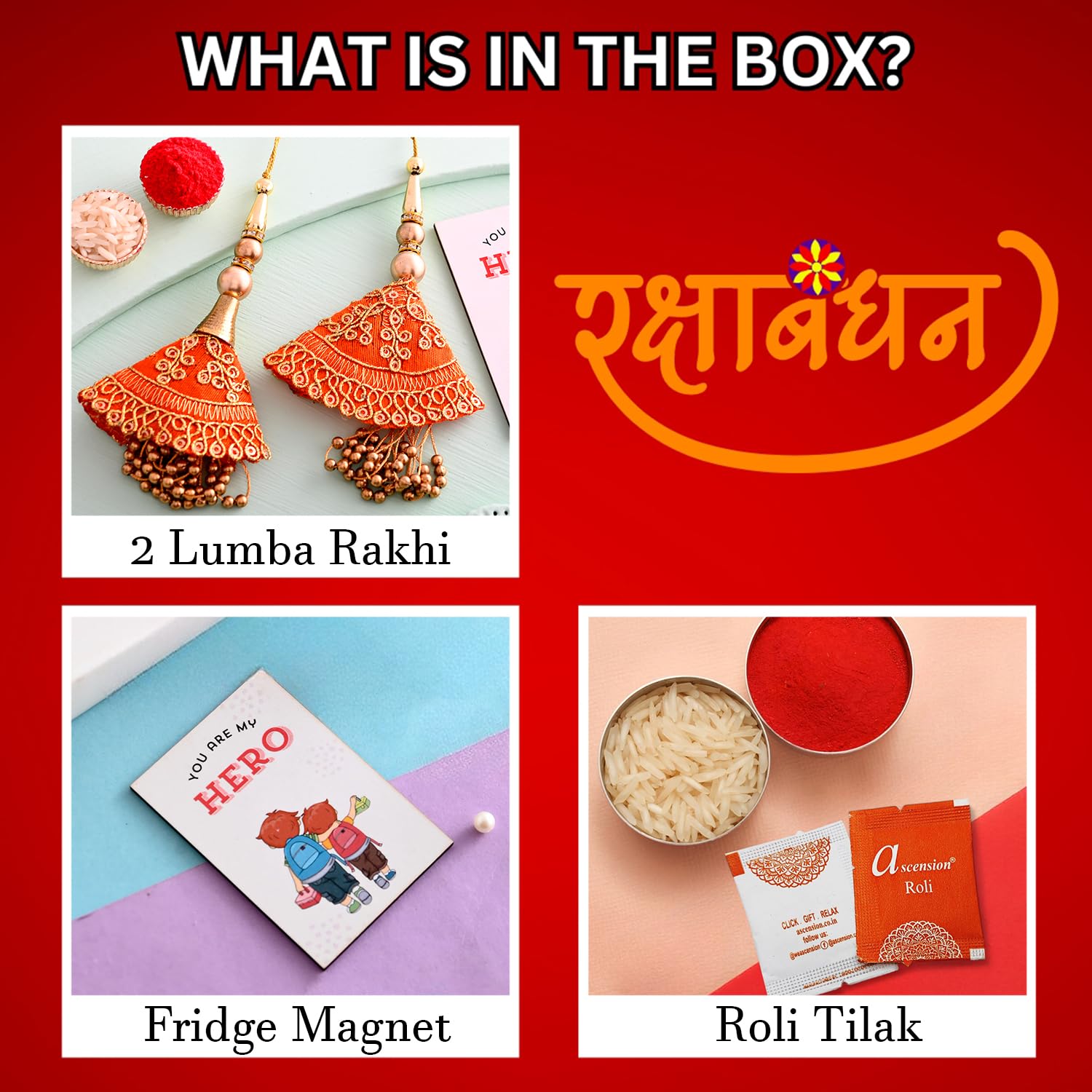 ascension Set of 2 Lumba Rakhi for Bhabhi Sisters Kada Rakhi Raksha Bandhan Bhabhi Rakhi Set Lumba Rakhi for Sister In Law with You are My Hero Fridge Magnet & Roli Tilak 2
