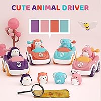 Vista 2 de Marstone Juguetes para niñas de 1 año o más, paquete de 4 coches de empuje de dibujos animados de animales, juguetes educativos para niños pequeños