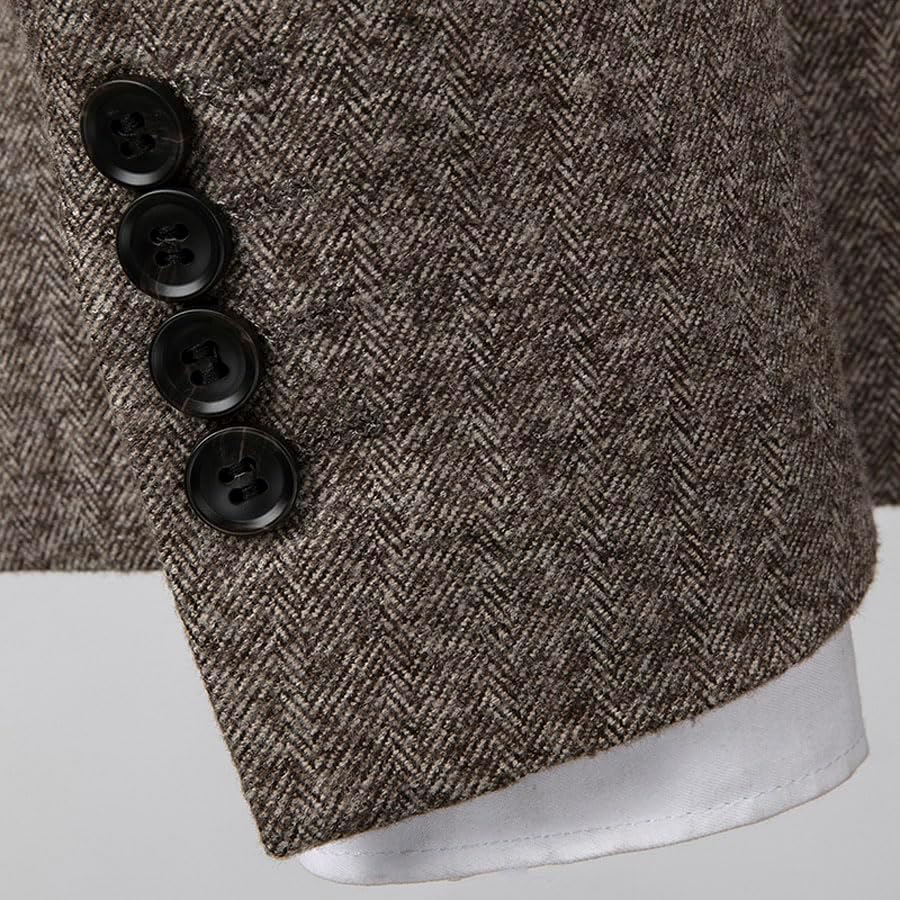 VENNYNG Men Tweed Suit Jacket Knit Herringbone Sport Coat Single Breasted Formal Dress Blazers - Image 8