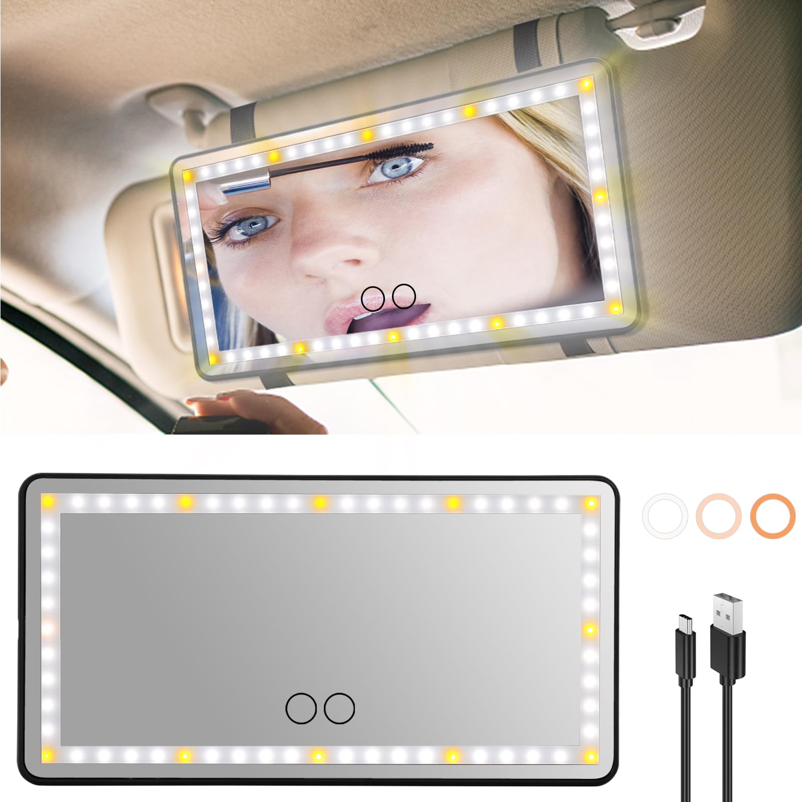 Espejo coche Espejo retrovisor Espejo De Maquillaje Luz Táctil Recargable Para Automóvil copiloto Espejo con lid para el coche espejo retrovisor coche Espejo maquillaje viaje, retrovisor coche