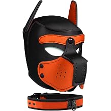 Pup Hood, Neoprene Puppy Mask with Removable Muzzle and Collar, Full Dog Face 9color Orange-