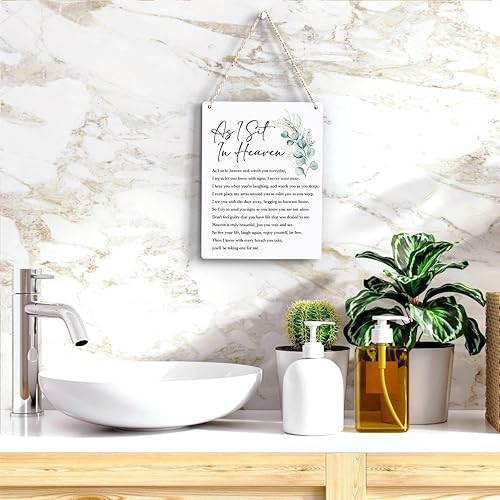 Miniatura 5 de BELLOWDEER Decoración inspiradora con texto en inglés "As I Sit In Heaven", regalos cristianos, versículo bíblico, arte de pared, letrero colgante