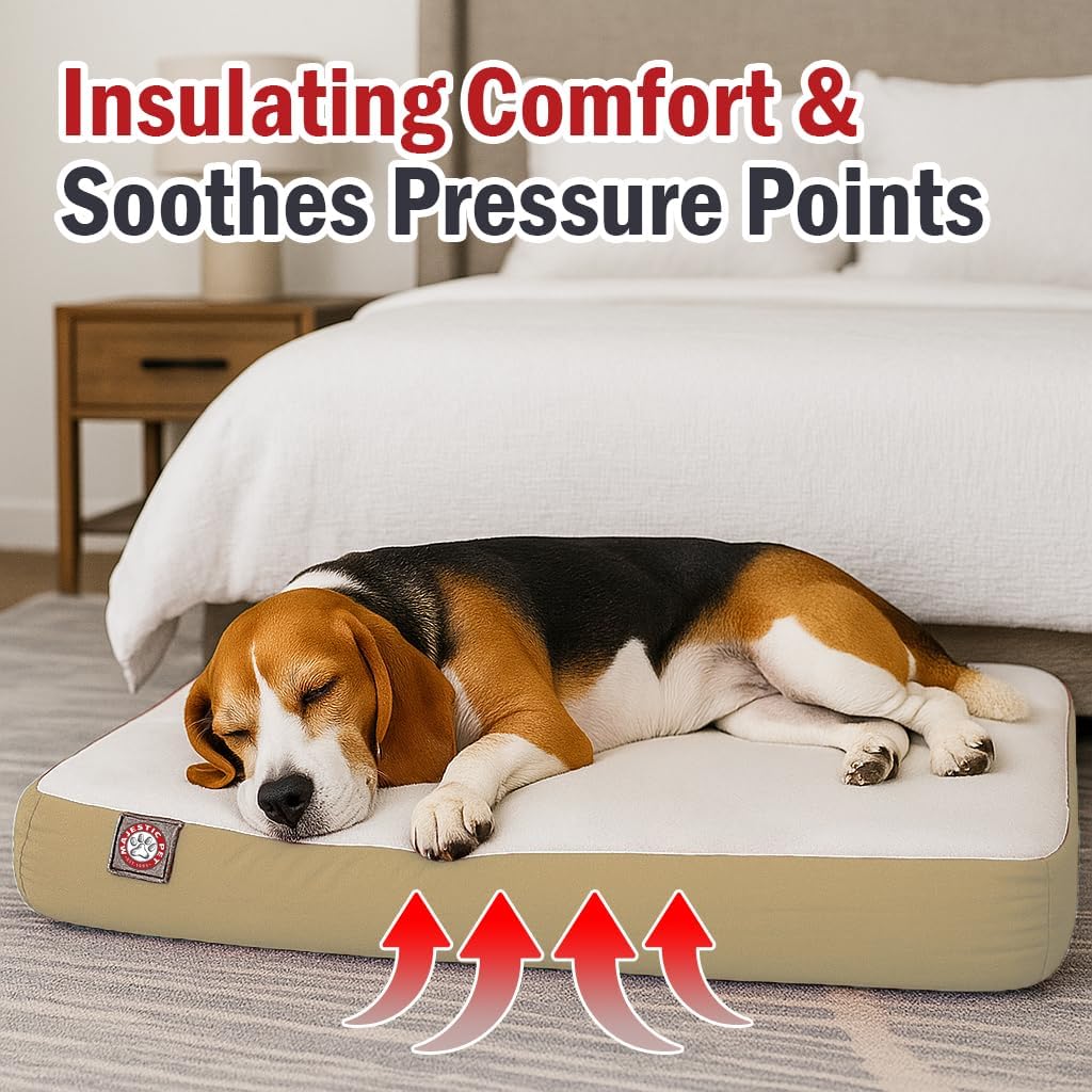 Majestic Pet 48x34x3 Inch Khaki Orthopedic Memory Foam Rectangle Dog Bed – Large Size Crate Dog Bed for Dogs with Joint Pain, Arthritis – Durable Pet Mattress with Egg Crate Foam, Washable Cover
